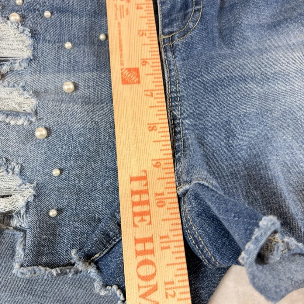 Ci‎ Song Denim Shorts Distressed Pearl embellished 13/31 Y2K style Festival Raw